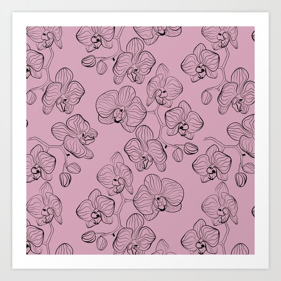 Retro . Orchid flowers on a pink background . Art Print