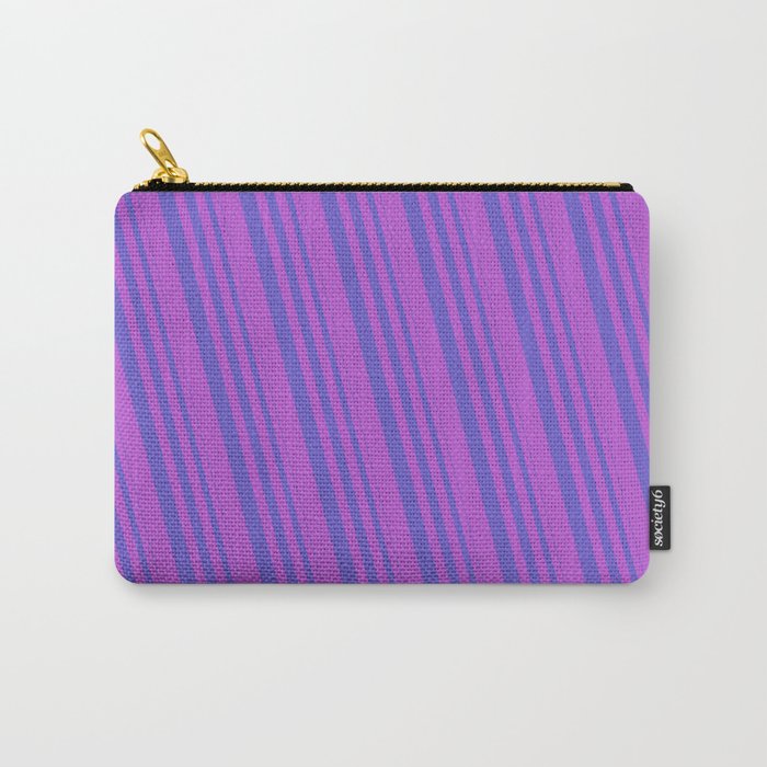 Slate Blue & Orchid Colored Striped Pattern Carry-All Pouch