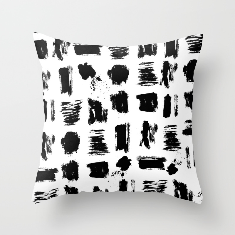 Modern Black White Artistic Watercolor Brushstrokes Throw Pillow By Pink Water Society6