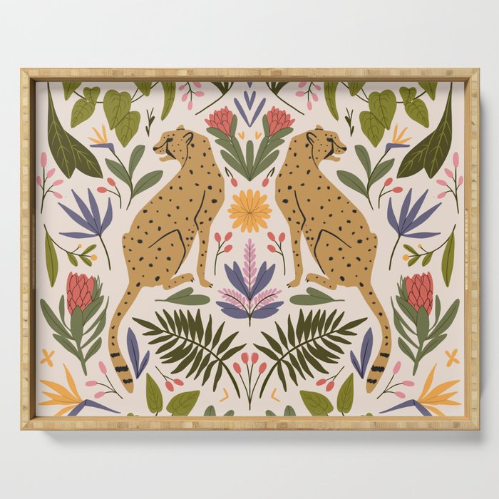 Modern colorful folk style cheetah print  Serving Tray