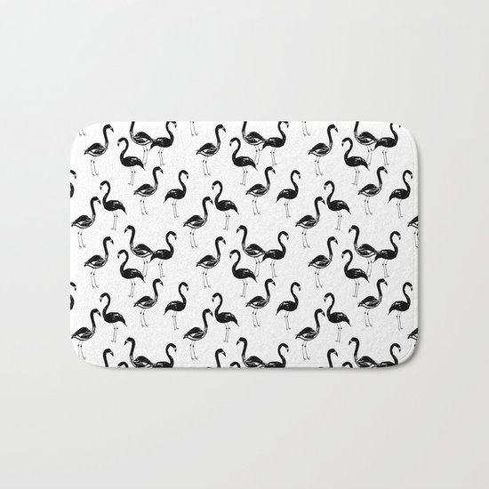 Flamingo modern watercolor girly cute black and white cell phone case tropical island summer animal Bath Mat