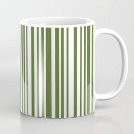 [ Thumbnail: Dark Olive Green & White Colored Stripes Pattern Coffee Mug ]