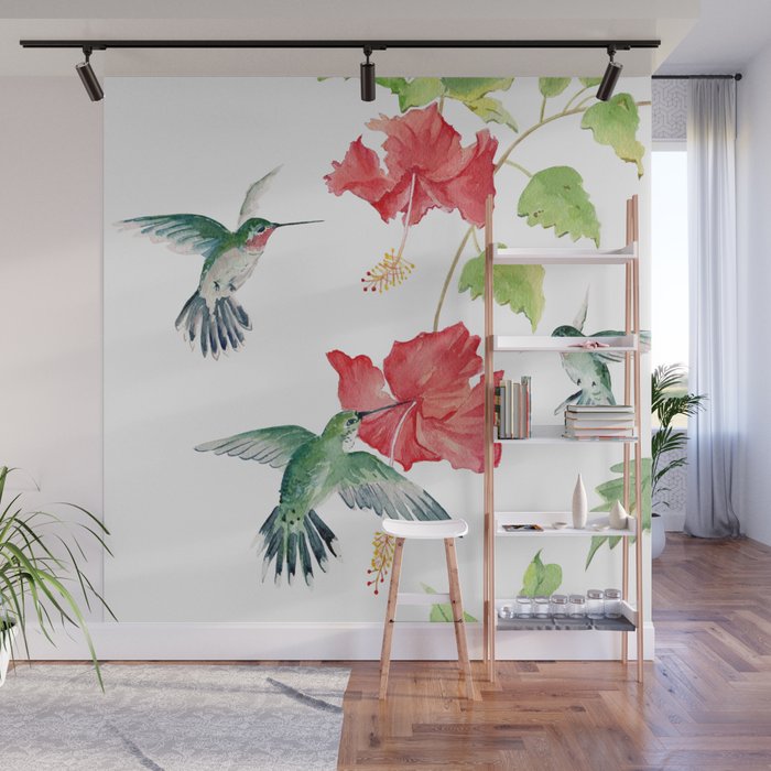 Hummingbirds and Hibiscus  Wall Mural