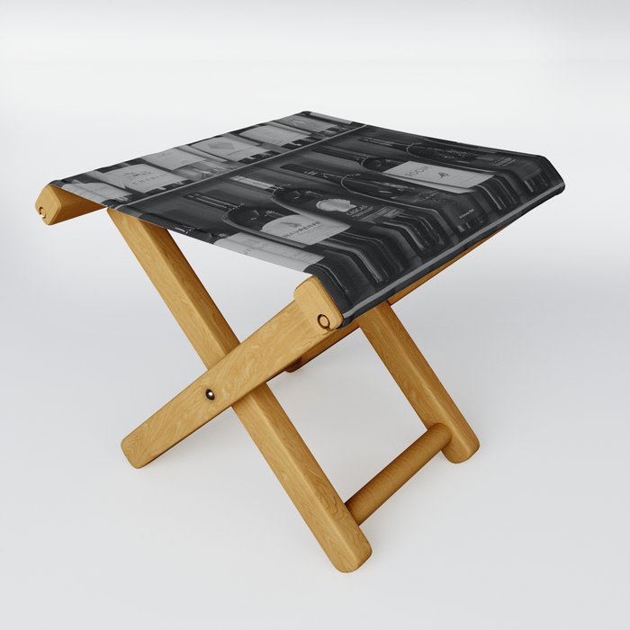 Black and White Wine Shelf Folding Stool