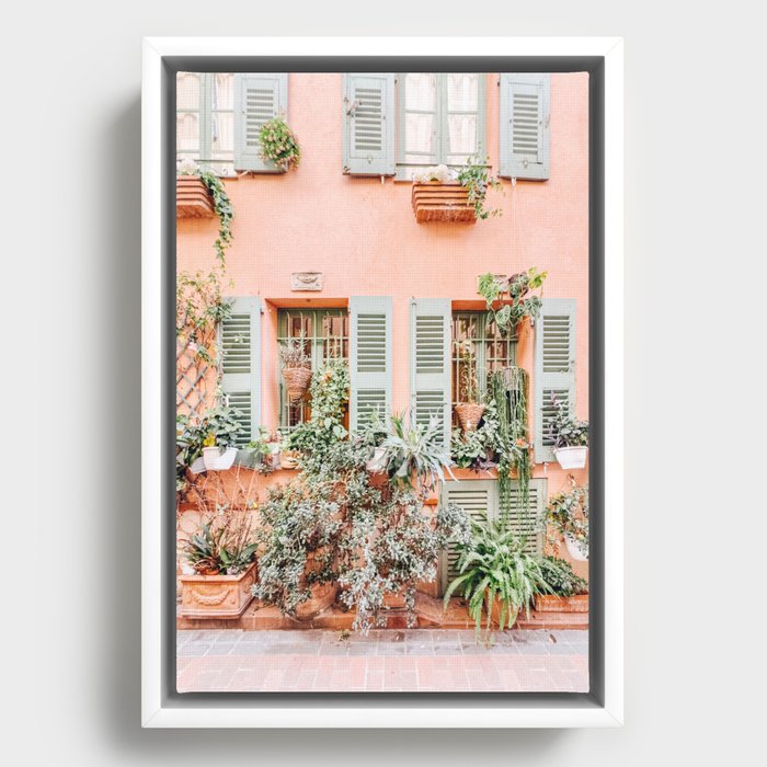 French Riviera Pastel Print, Côte d'Azur France Poster, South of France Travel Print, Retro Travel Poster, Orange Turquoise House Framed Canvas