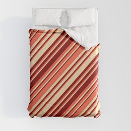 [ Thumbnail: Red, Beige, and Maroon Colored Striped/Lined Pattern Duvet Cover ]
