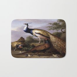 Tobias Stranover's Peacock, Hen and Cock Pheasant in a Landscape Bath Mat | Masterpiece, Painting, Artwork, Famous, Artist, Beautiful, Museum, Classic, Vintage 