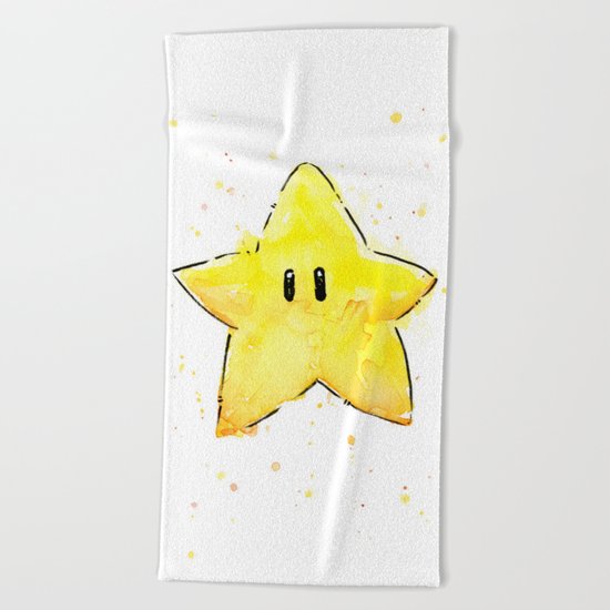 Invincibility Star Mario Watercolor Geek Gamer Art Beach Towel