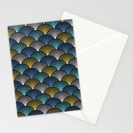 Art Deco Fans Blue Yellow Stationery Card