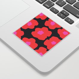 Large Pop-Art Retro Flowers in Pink and Coral Red Orange on Black Background  Sticker