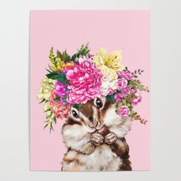 Flower Crown Squirrel in Pink Poster