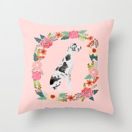 great dane dog floral wreath dog gifts pet portraits Throw Pillow