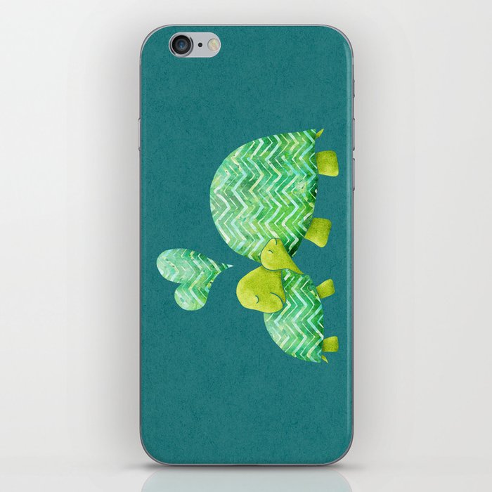 Sweet Turtle Hugs with Heart in Teal and Lime Green iPhone Skin