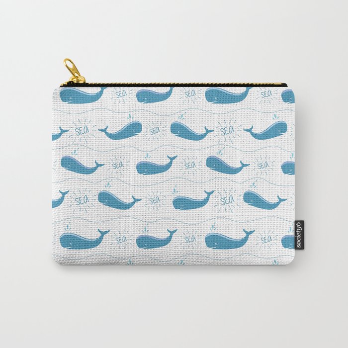 Modern cute nautical blue typography funny whale pattern Carry-All Pouch