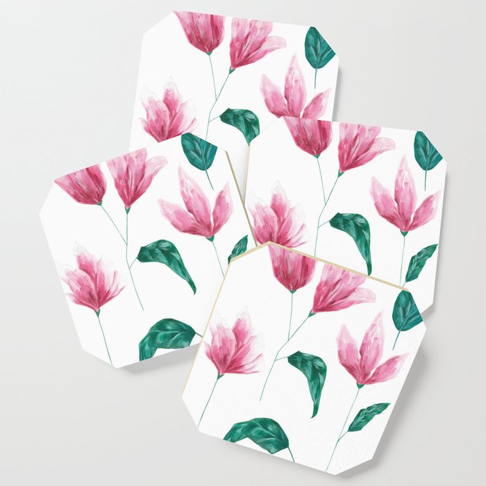 Pink Acrylic Flowers Print Coaster