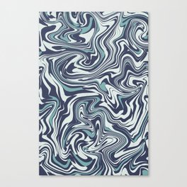 Retro blue liquid marbling pattern Canvas Print