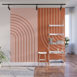 Abstract Geometric Rainbow Lines 18 in Rose Gold Brown Red Wall Mural