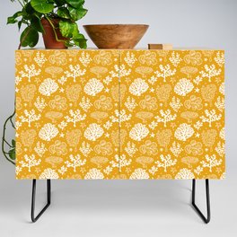 Mustard And White Coral Silhouette Pattern Credenza