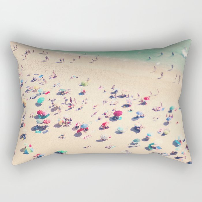 Aerial Beach Photography - Ocean Print - Colorful Beach Umbrellas - Sea photo by Ingrid Beddoes Rectangular Pillow