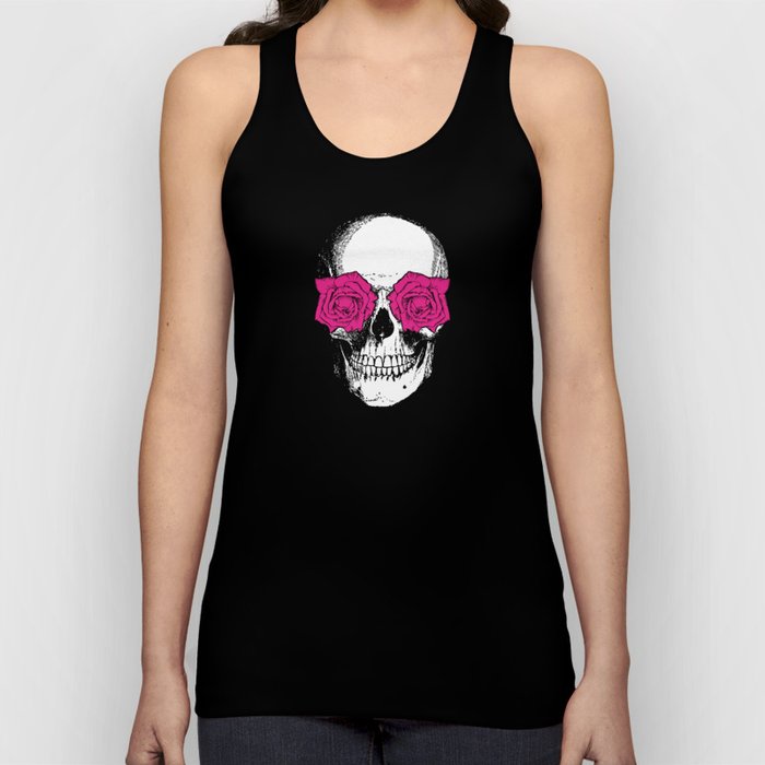 Skull and Roses | Skull and Flowers | Vintage Skull | Yellow and Pink | Tank Top