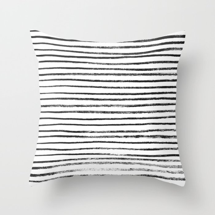 Black Brush Lines on White Throw Pillow
