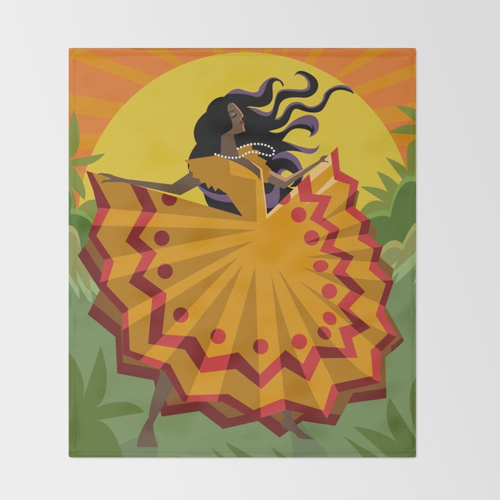 African Long Dress Woman Dancing Throw Blanket By Matiasenelmundo