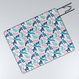 Be like a cat // white background pastel pink blue aqua and teal cat silhouettes with affirmations Picnic Blanket