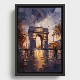 An oil painting of the arc de triomphe with the city of Paris Framed Canvas