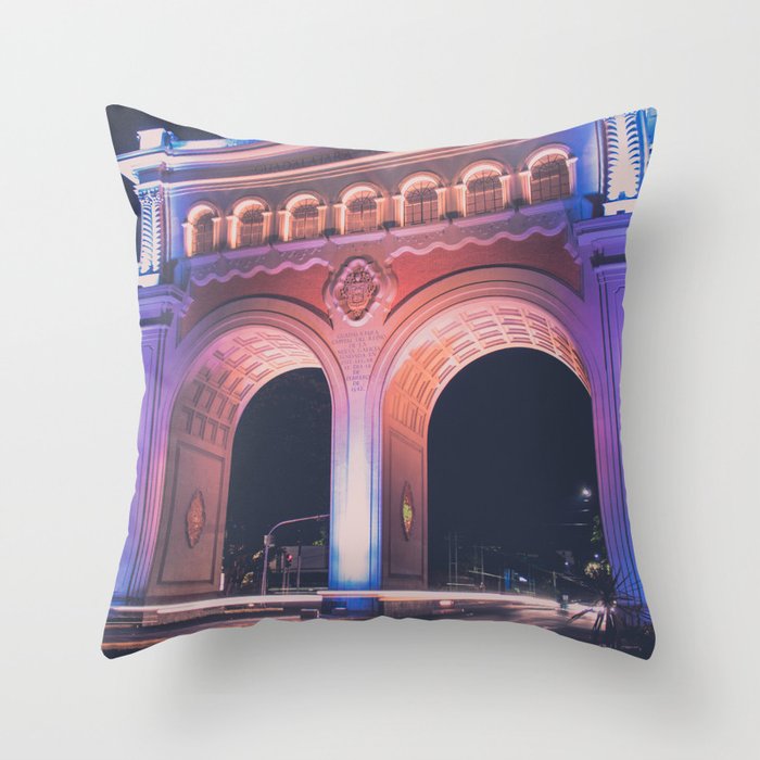 Mexico Photography - Historical Archway Lit Up In The Night Throw Pillow