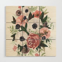 Anemone Berry Watercolor Bouquet Wood Wall Art