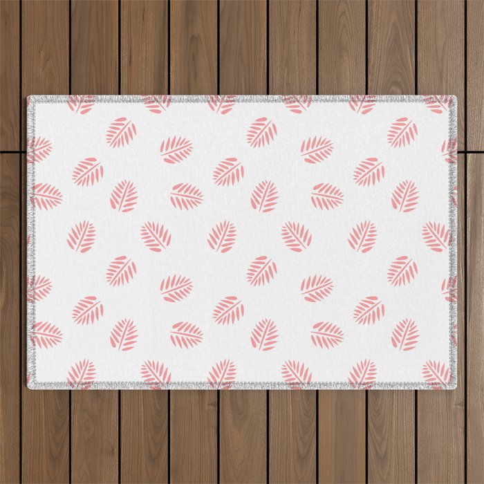Sweet Pink Tropical Leaf Silhouette Seamless Pattern Outdoor Rug
