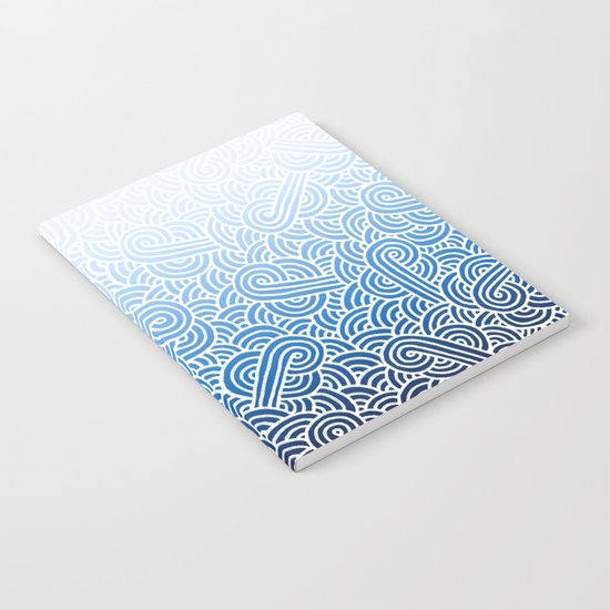 Ombre blue and white swirls doodles Notebook