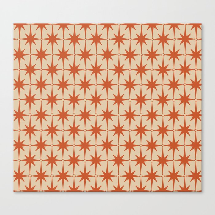 Midcentury Modern Atomic Starburst Pattern Mid Mod Burnt Orange and Beige Canvas Print