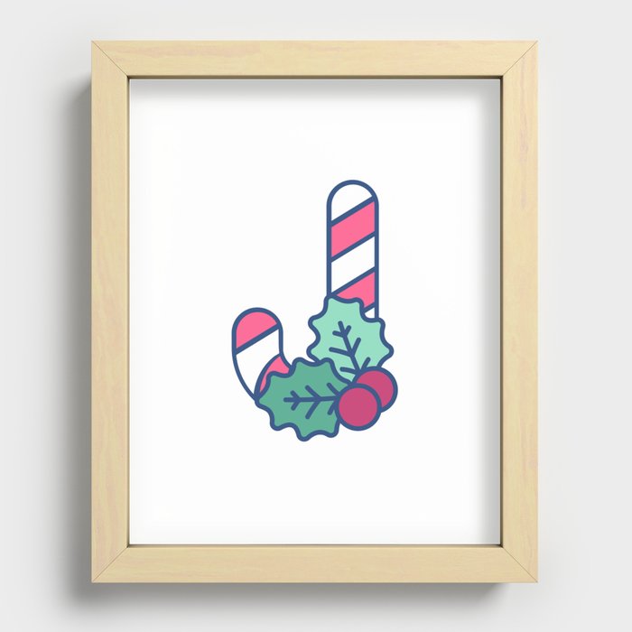 Candy Cane Christmas Initial Monogram Letter J Recessed Framed Print