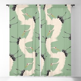 Japanese Cranes on Sage Green Background Blackout Curtain