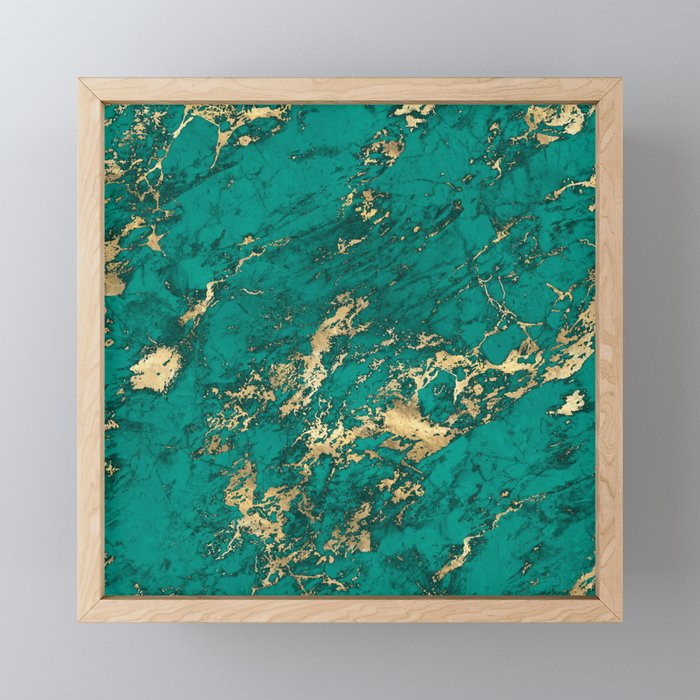 Beautiful Emerald And Gold Marble Design Pattern Framed Mini Art Print