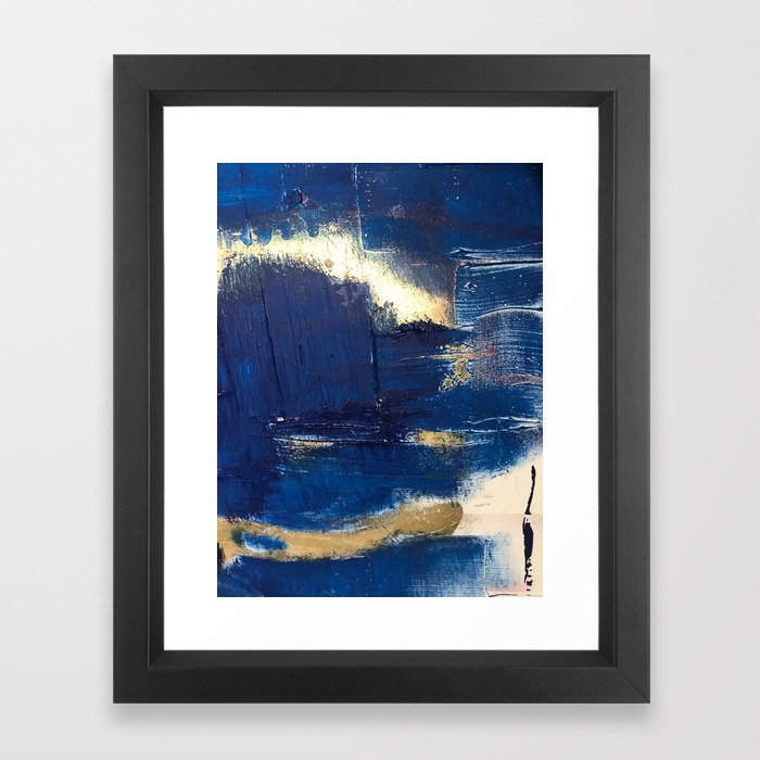 Halo [2]: a minimal, abstract mixed-media piece in blue and gold by Alyssa Hamilton Art Framed Art Print