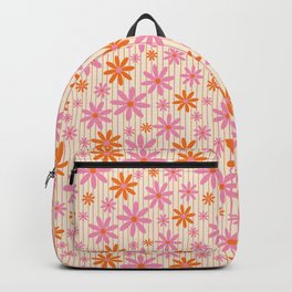  Retro 70s Groovy Daisy Pattern with Stripes, Hot Orange and Pink Backpack