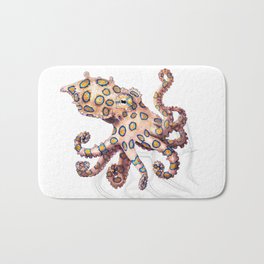 Greater blue-ringed octopus scientific illustration art print Bath Mat | Digital, Conservation, Reef, Wildlife, Deadly, Illustration, Venom, Drawing, Poisonous, Marine 
