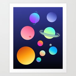 Planets - aura, glowy, fun bright, colorful, planets, space art Art Print