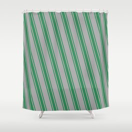 [ Thumbnail: Dark Gray and Sea Green Colored Stripes/Lines Pattern Shower Curtain ]