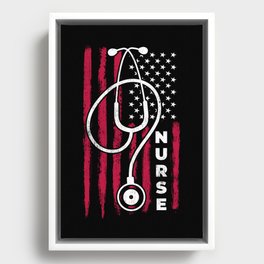 Nurse Stethoscope American Flag Vintage Retro USA Framed Canvas