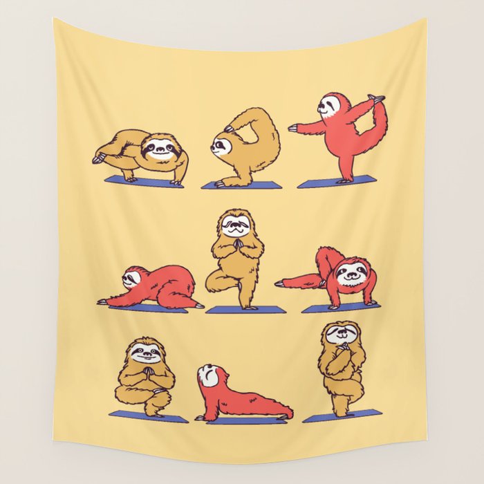 Sloth Yoga Wall Tapestry by Huebucket Society6