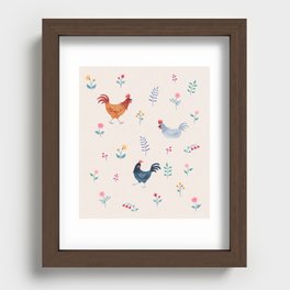 Little Hens (ivory) Recessed Framed Print