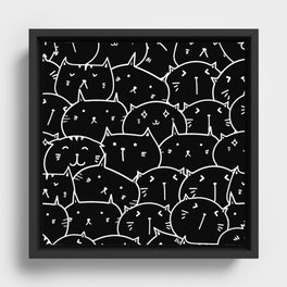 Funny Meme Faces Cats Pattern Black Framed Canvas