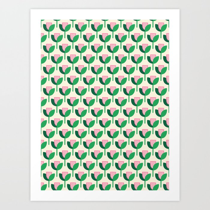 Botanical Tulip diamond pattern Art Print