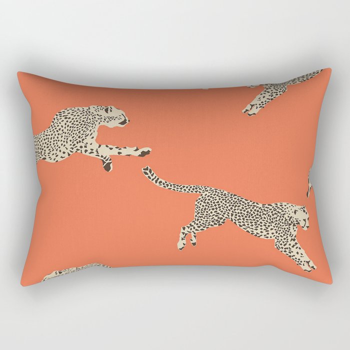 Leaping Cheetahs Tangerine Rectangular Pillow