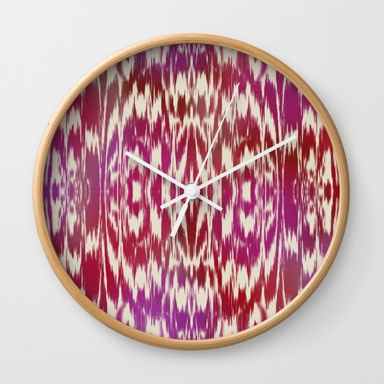 Ikat: Red, Pink Multi Wall Clock