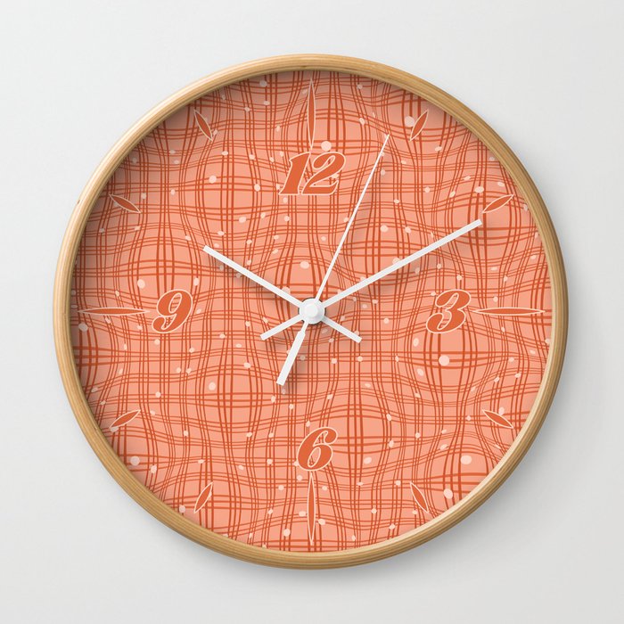 Abstract Minimalism Wavy Lines and Dots in Retro Muted Orange Wall Clock