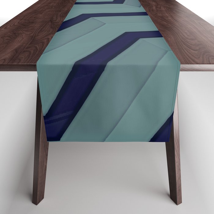 Umbrella Abstract Dark Blue Teal Line Pattern Table Runner